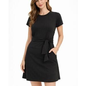 Universal Standard Black Jersey Dress 4XS Petite 00-0 Tie Waist Stretch Casual